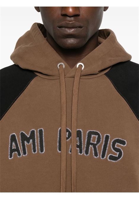 felpa hoodie patch uomo nera e marrone AMI PARIS | HSW768.7472162